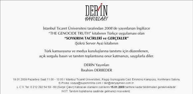 Şükrü Serve Aya Soykırım Tacirleri ve Gerçekler Kitabı tanıtım daveti