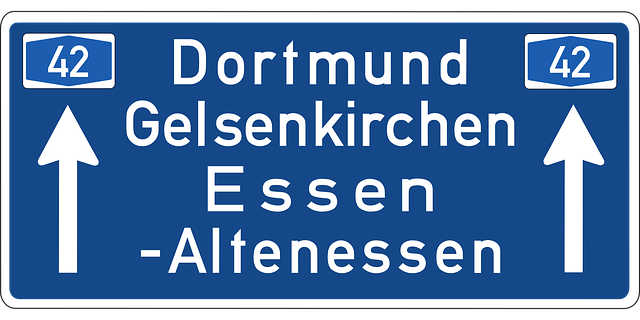 Almanya otoban tabelası Dortmund, Essen, Ruhr Bölgesi