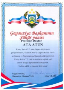 Gagauz yeri Başkanından ’a “Şükür Belgesi”