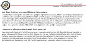 21 Temmuz’da Adil Öksüz’ü arayan ABD Büyükelçiliği açıklama yaptı