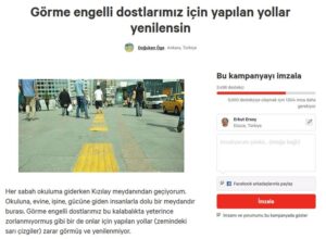 Görme engelli dostlarımız için yapılan yollar yenilensin