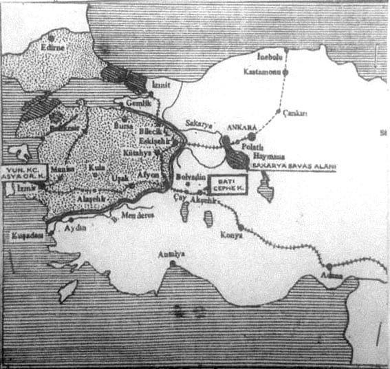 Trakya’nın tamamı ile Anadolu’da Balıkesir-Bursa-Eskişehir-Afyon ve İzmir Yunanistan’ın, Boğazlarla İstanbul İtilaf Devletlerinin işgali altında