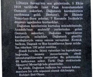 DAĞISTAN HALKINDAN KAFKAS İSLAM ORDUSU’NA VEFA