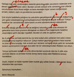 İstifa mektubu düzeltildi