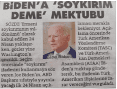 Biden Sözde Ermeni Soykırımını  Tanırsa Türkiye  Büyük  Bir   Sorunla Karşı Karşıya Kalır