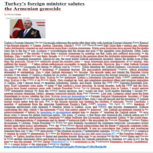 Turkey’s foreing minister salutes the Armanian genocide